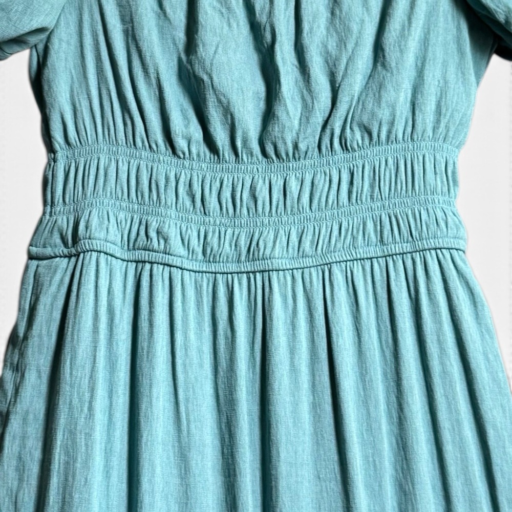Trixxi Maxi Dress S Teal Smocked Puff Sleeve Tiered Boho Cottagecore Fairycore - Picture 5 of 15